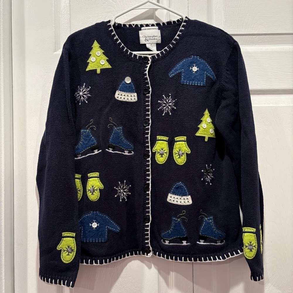 Vintage Christopher & Banks Hand Embroidered Winter Themed Sweater - Size Medium